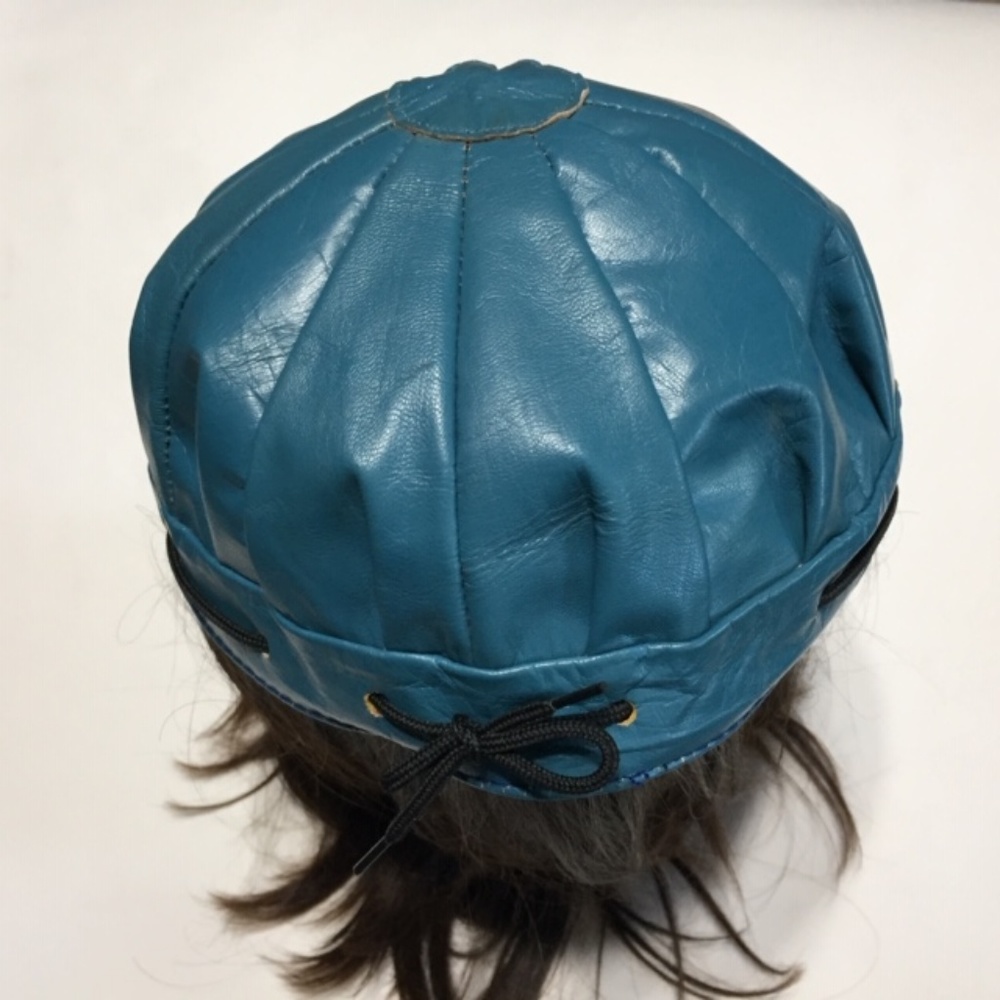 New Full Leather Cap Hat Turquoise Size XL - Picture 6 of 7